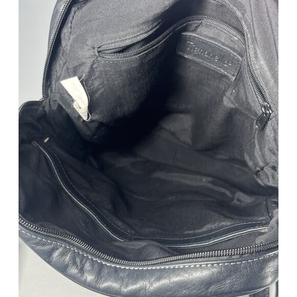 Tignanello Leather Backpack Black Bag Flap Over Zip Shoulder Straps Travel Purse - Picture 10 of 16